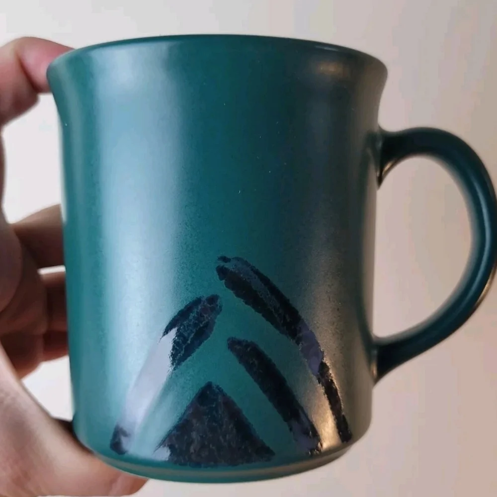 Pfaltzgraff Stoneware Mug Green Black Tribal Stripe Coffee Cup Abstract Retro 90